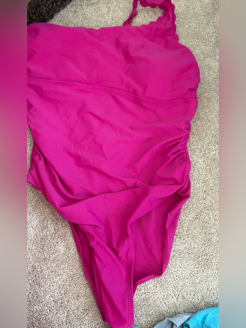 Kona Sol One-Shoulder Scallop Strap Hot Pink Swimsuit